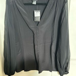 Silk Black V Neck Blouse